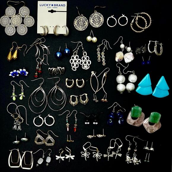 Pierced Fashion Earrings Lot 45 Pair Gold & Silver Tone Variety Wearable Vtg Now - Picture 1 of 11